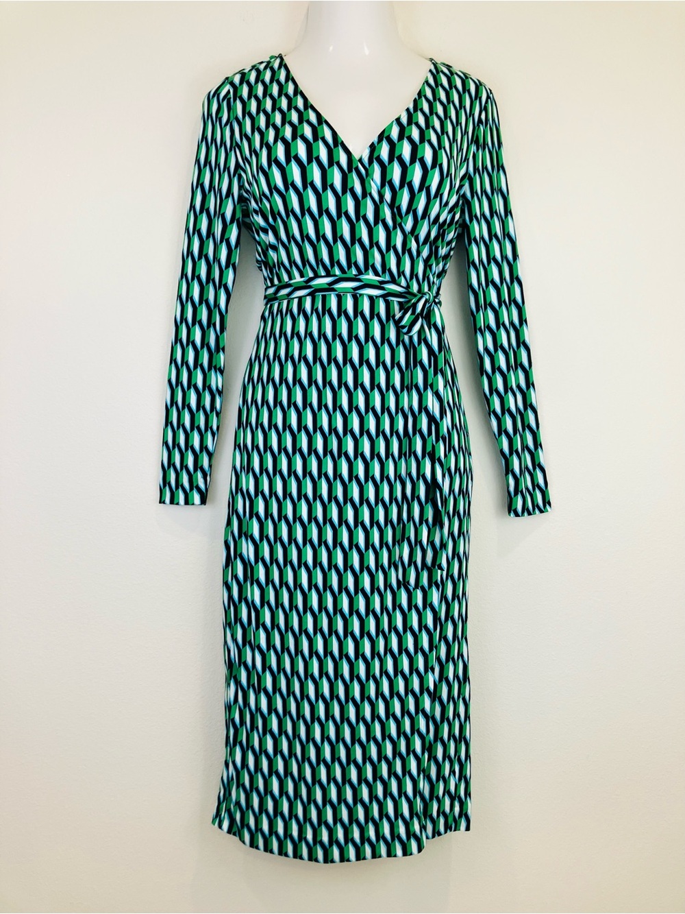 DVF x Target Long Sleeve Midi Wrap Geo Print Dress Sz M - Picture 2 of 9